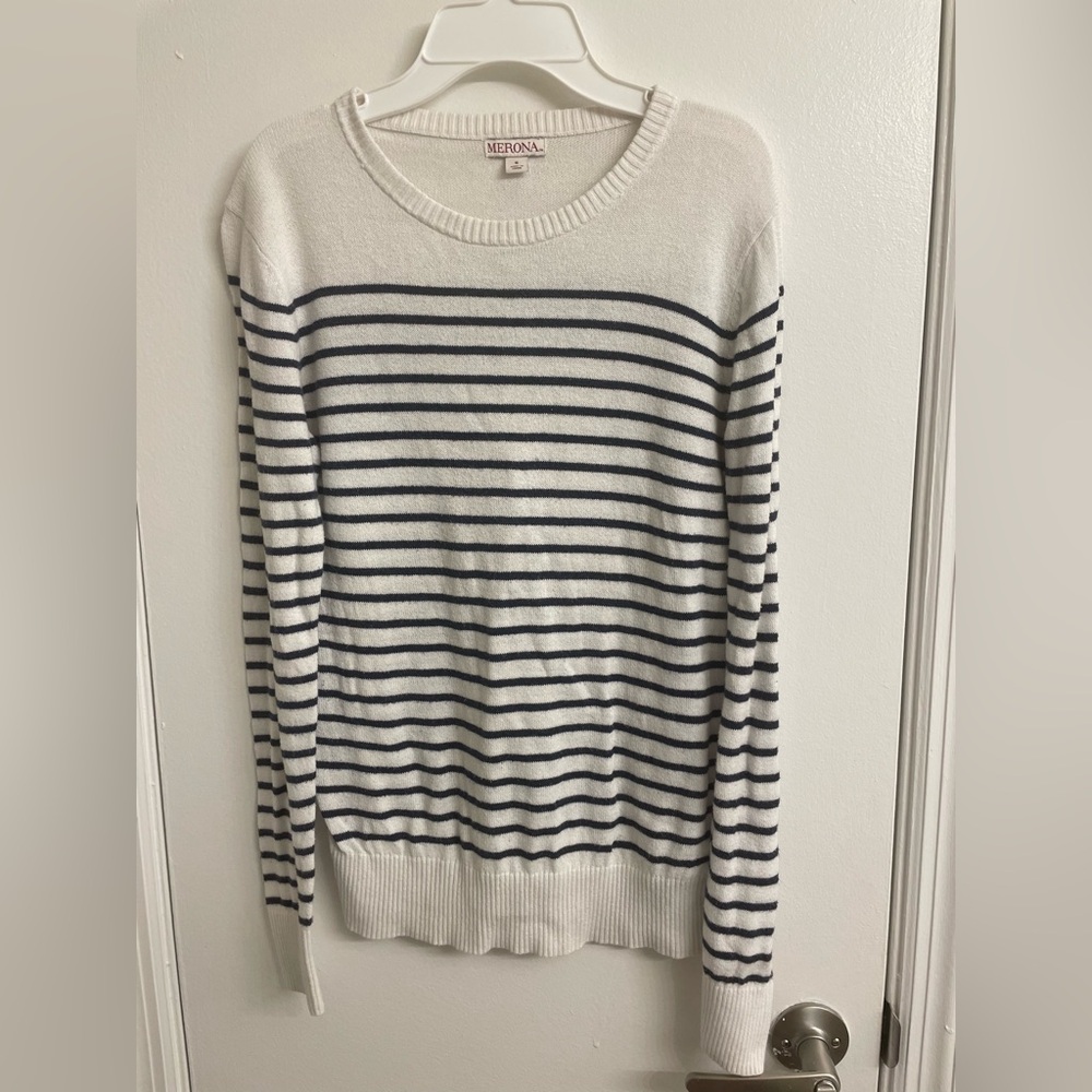 Merona Women's Navy and White Striped Sweater